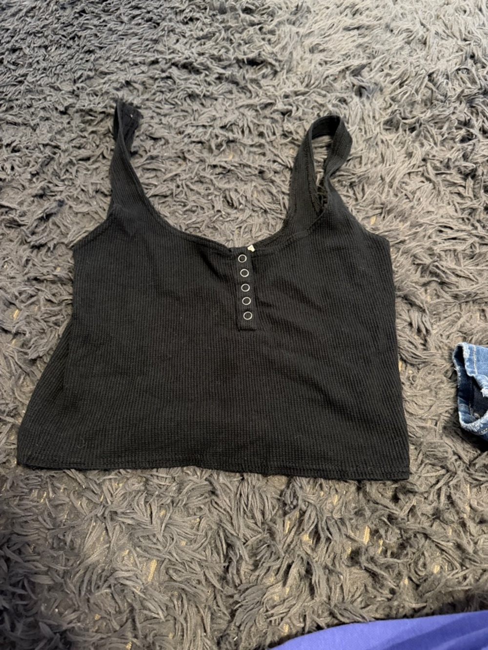 Black Ribbed Snap-Front Tank Top